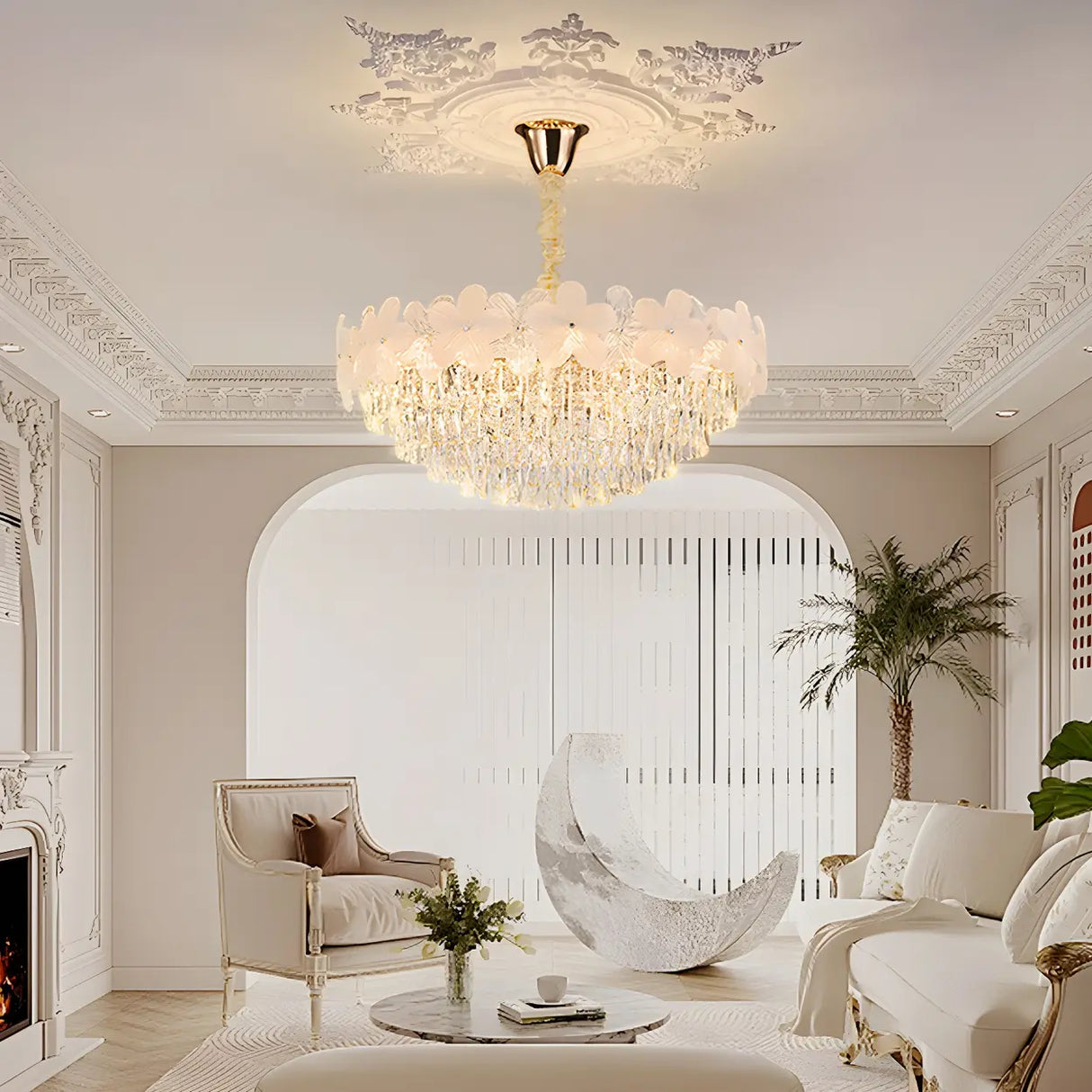Elegant Floral Living Room Crystal Chandelier Image - 4