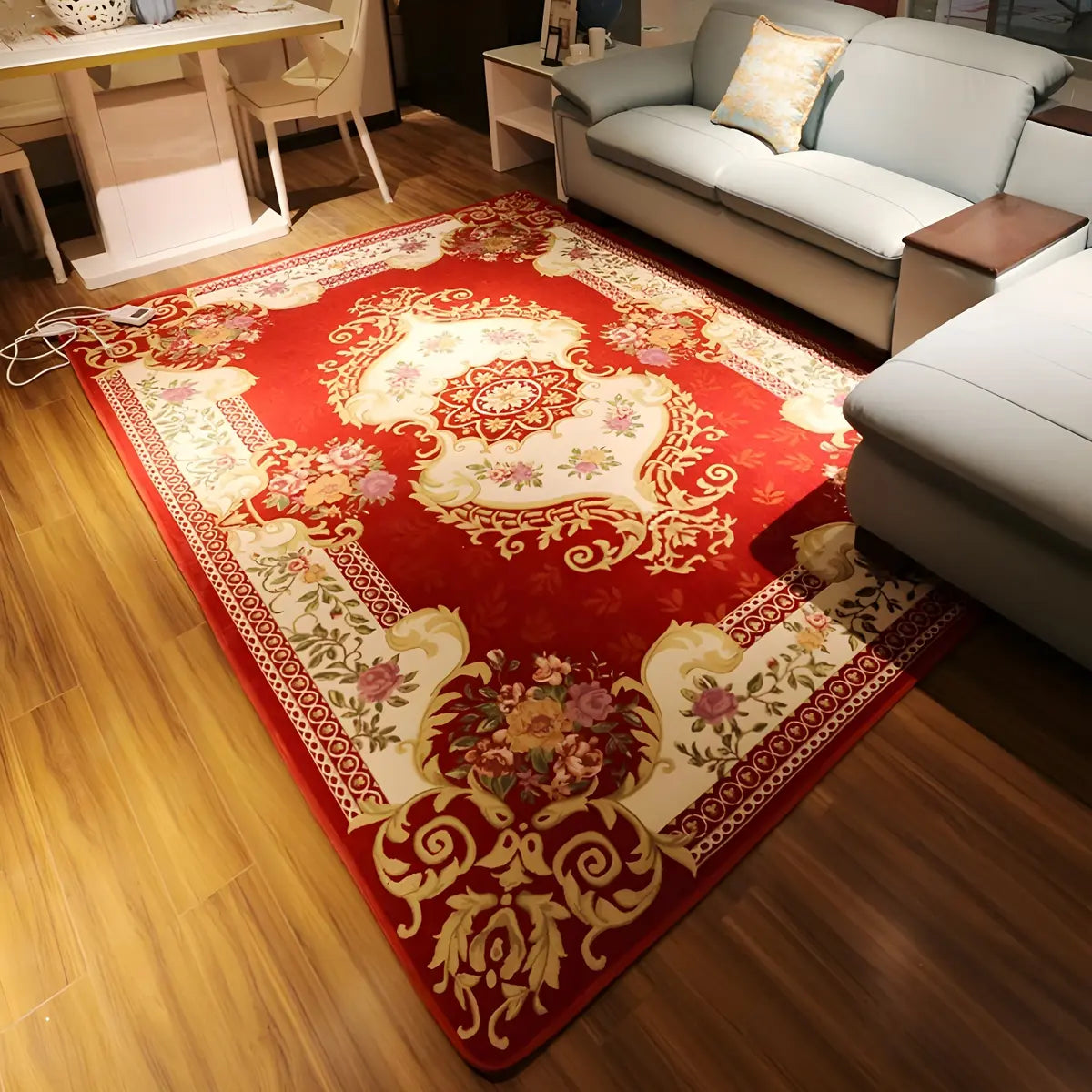 Elegant Floral Rectangular Polyester Black Area Rug Image - 14