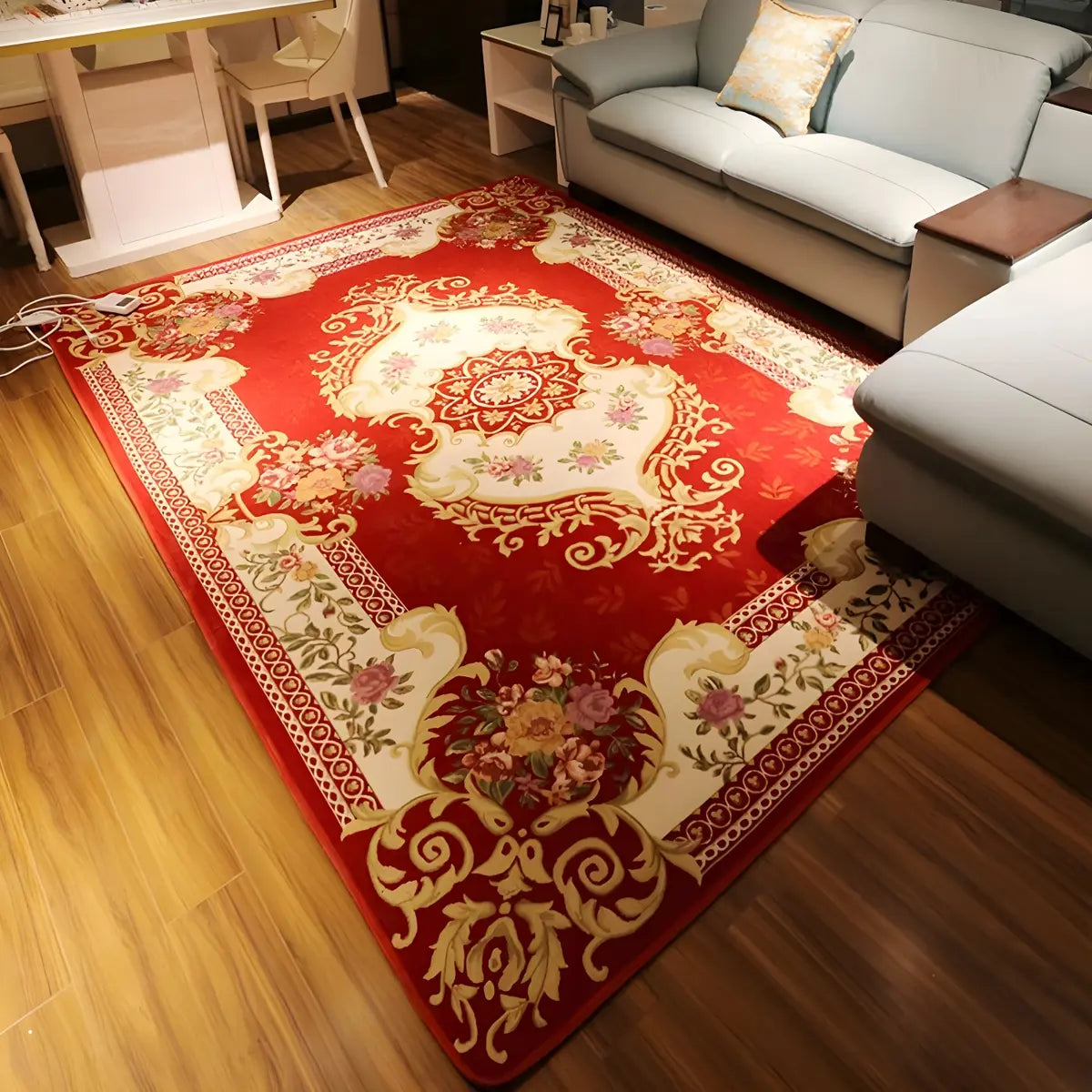 Elegant Floral Rectangular Polyester Black Area Rug Image - 3