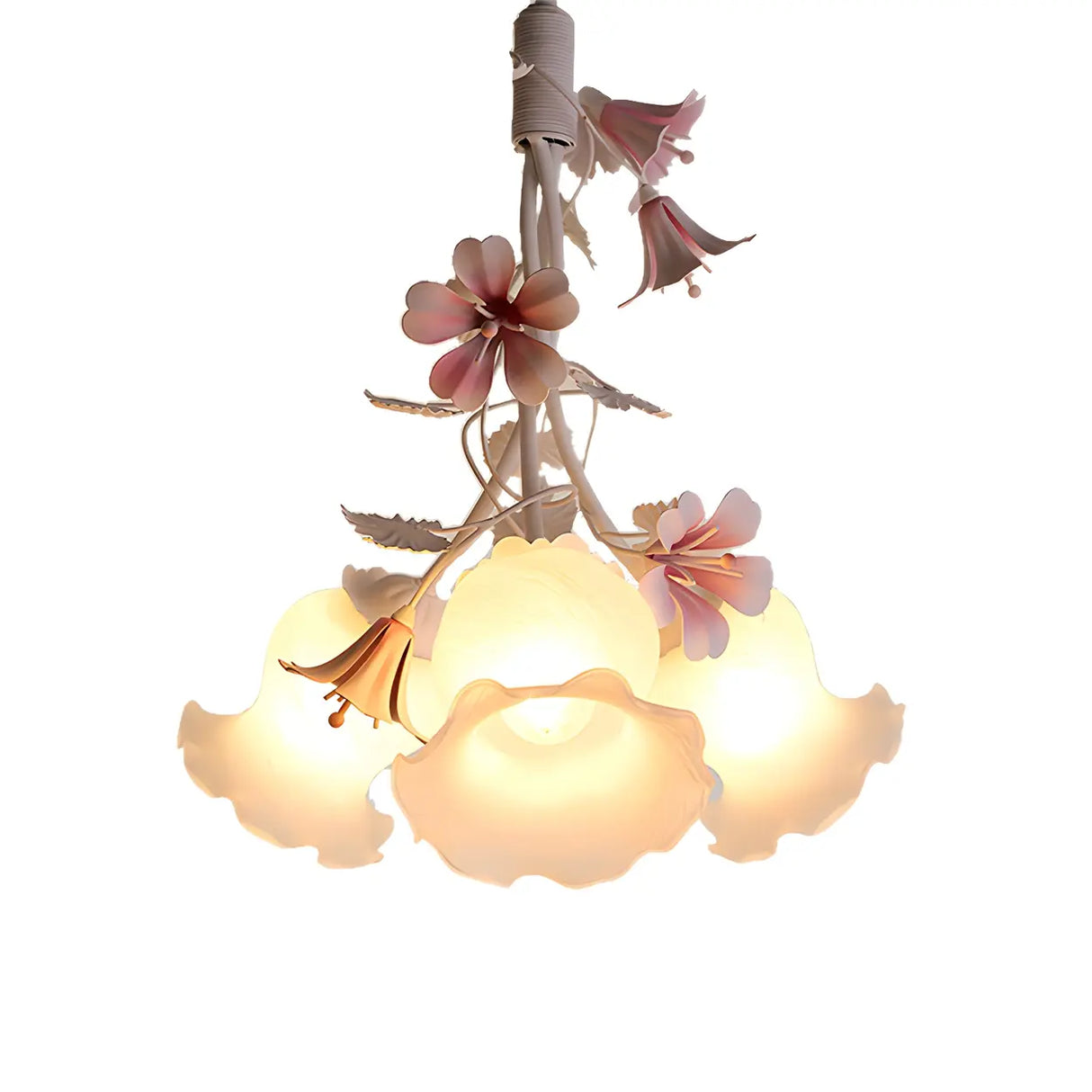 Elegant Flower Rose Glass Chandelier for Living Room White Image - 3