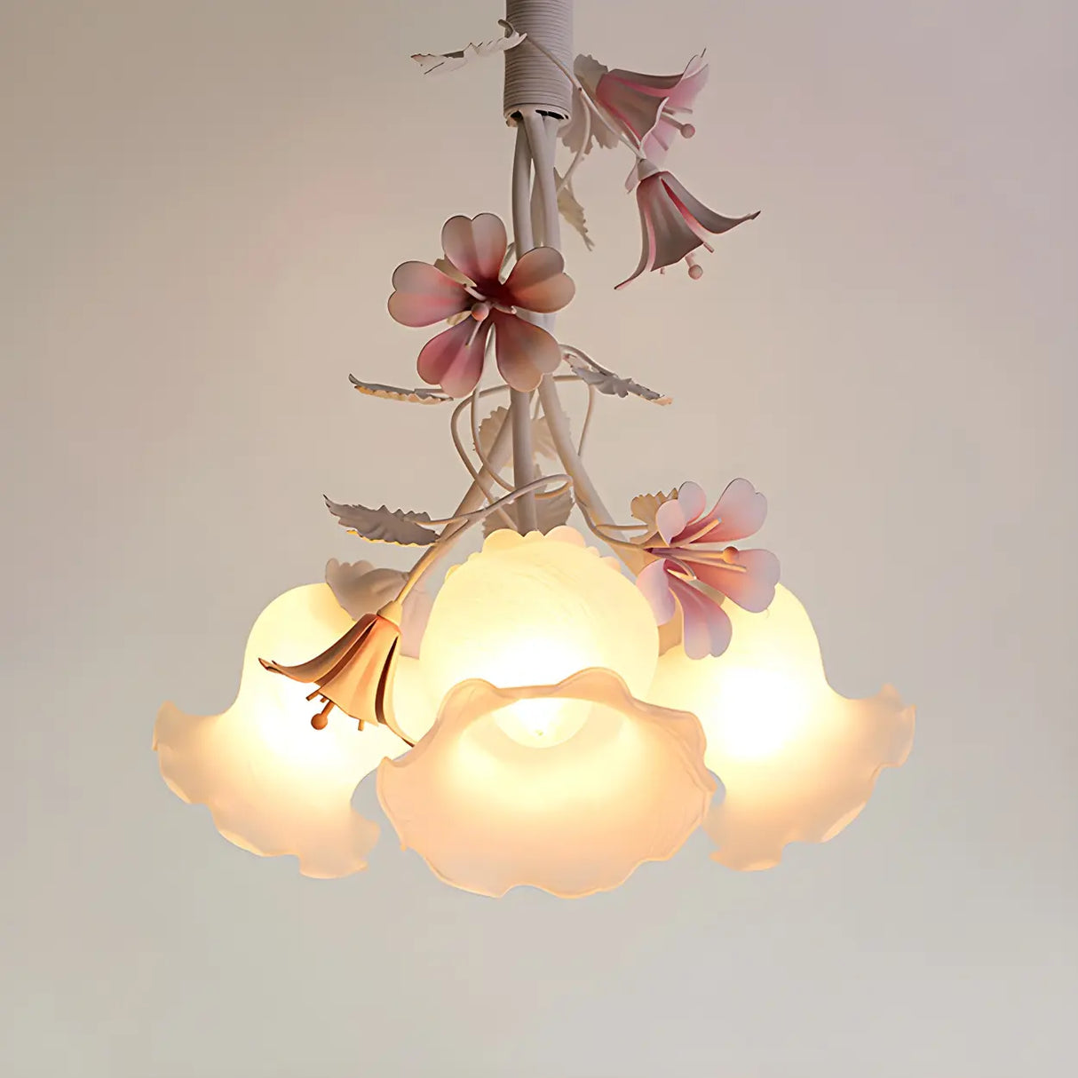 Elegant Flower Rose Glass Chandelier for Living Room White Image - 4