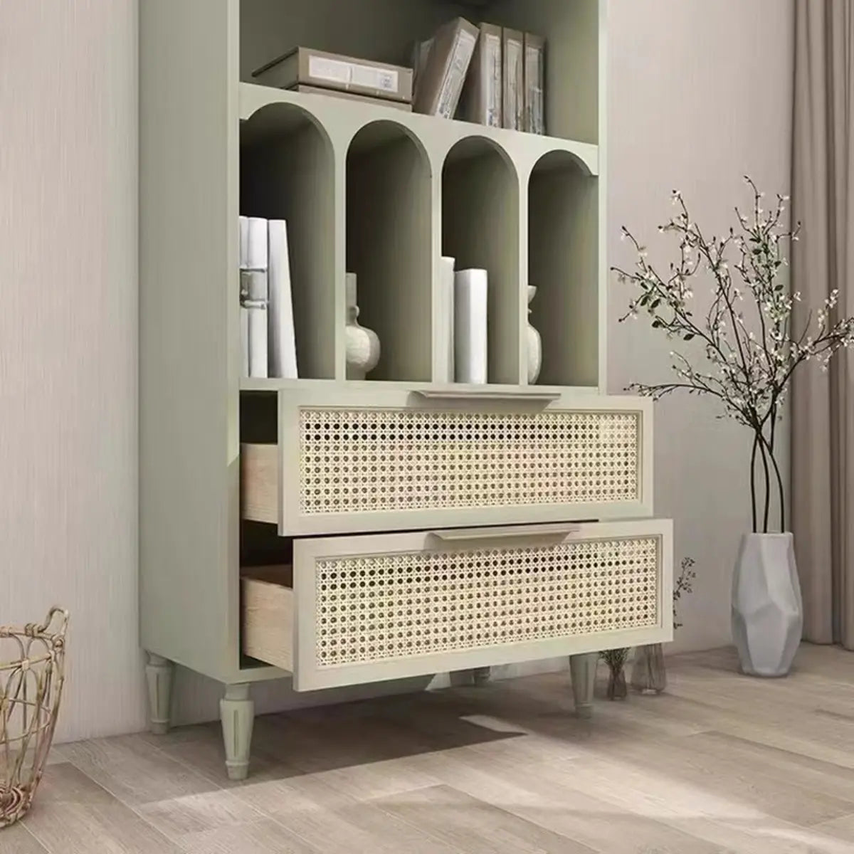 Elegant French Arched Double Drawers Display Bookcase Image - 10