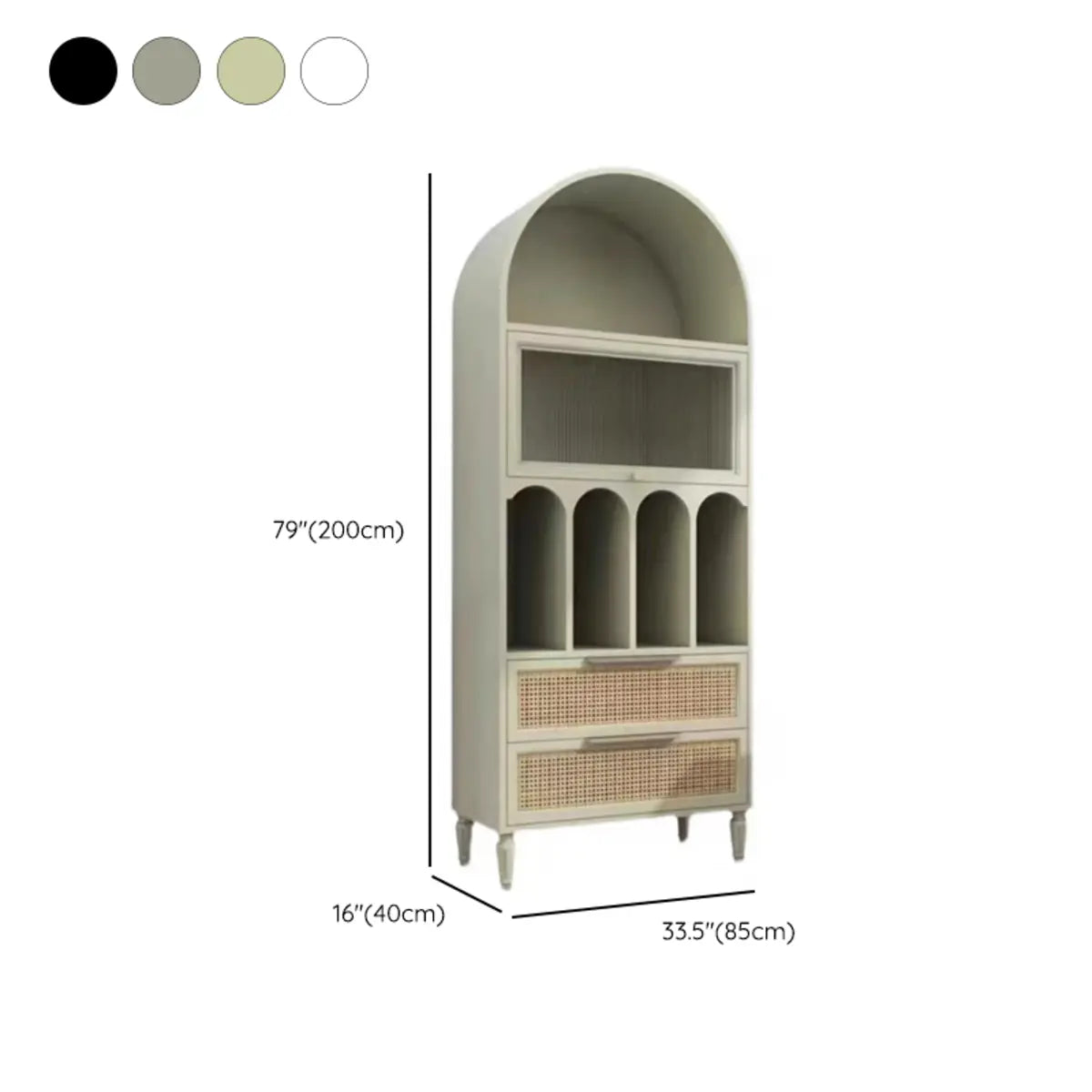 Elegant French Arched Double Drawers Display Bookcase 