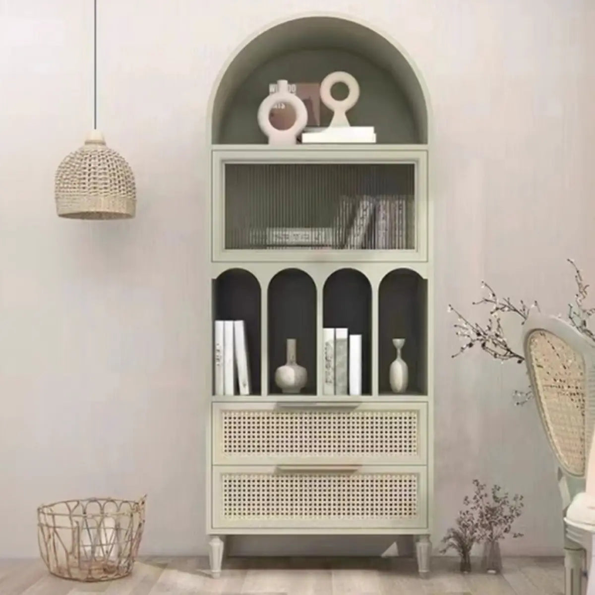 Elegant French Arched Double Drawers Display Bookcase Image - 4
