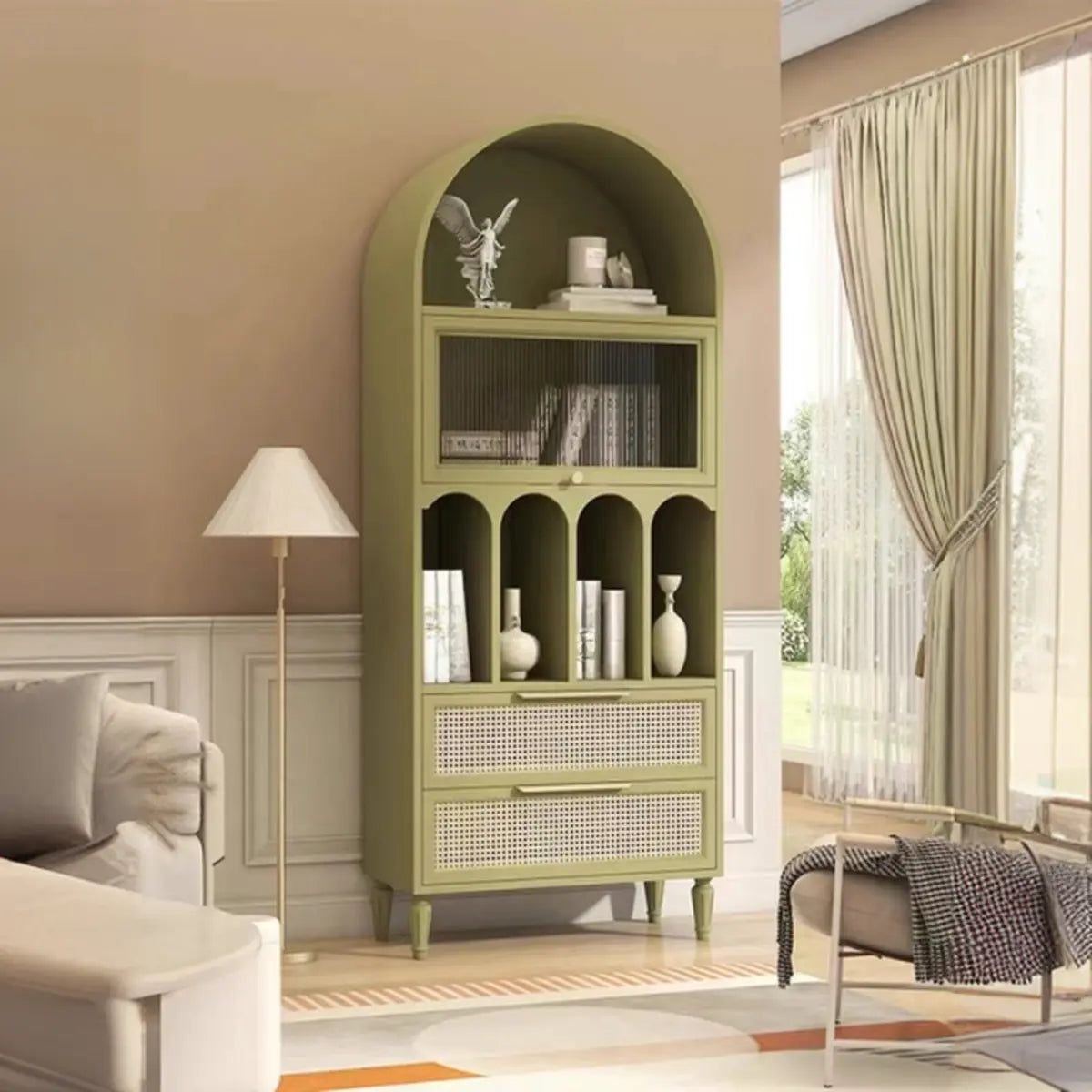 Elegant French Arched Double Drawers Display Bookcase Image - 5
