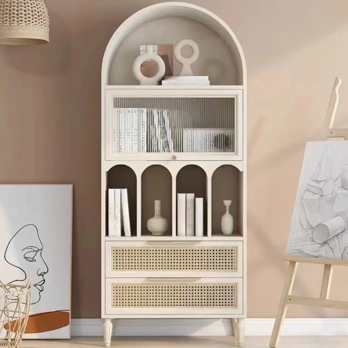Elegant French Arched Double Drawers Display Bookcase Image - 6