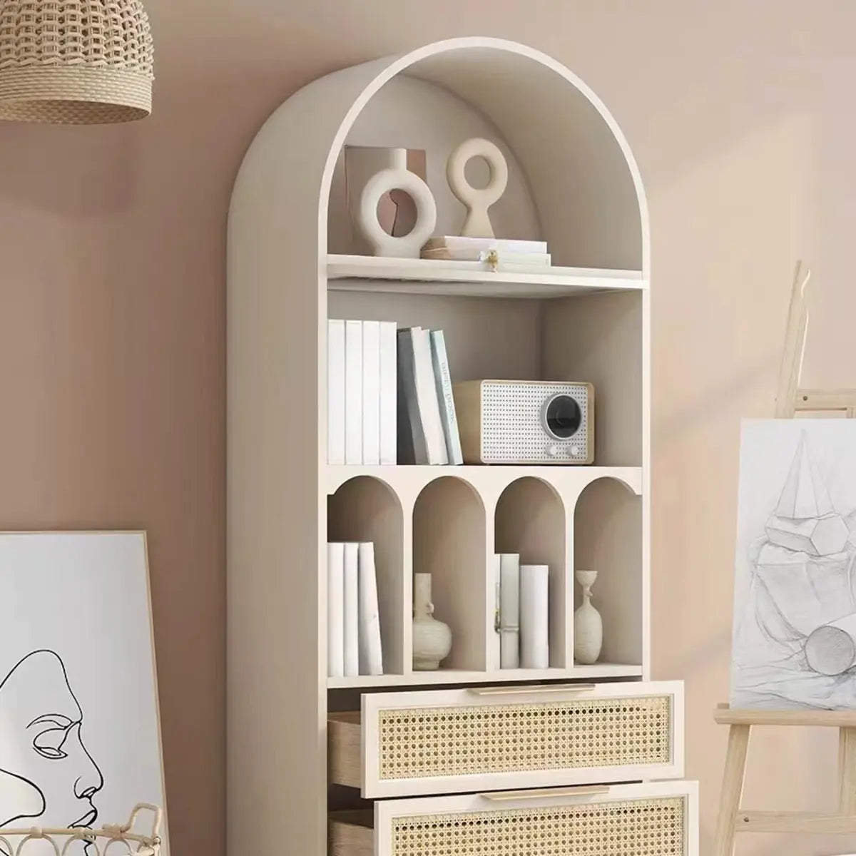 Elegant French Arched Double Drawers Display Bookcase Image - 9