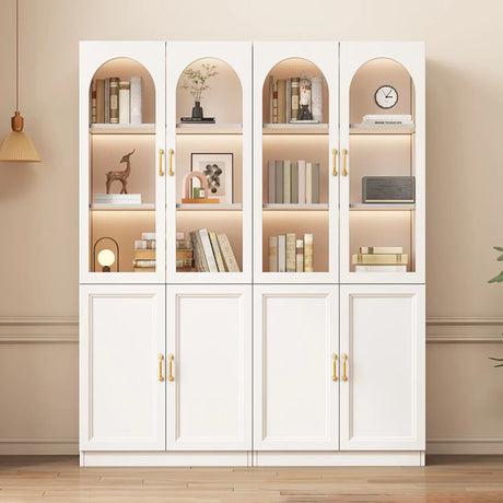 Elegant French White Arched Glass Door Storage Bookcase Image - 1