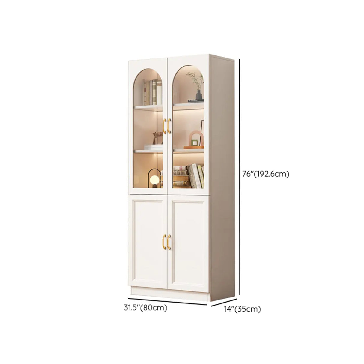 Elegant French White Arched Glass Door Storage Bookcase Image - 15