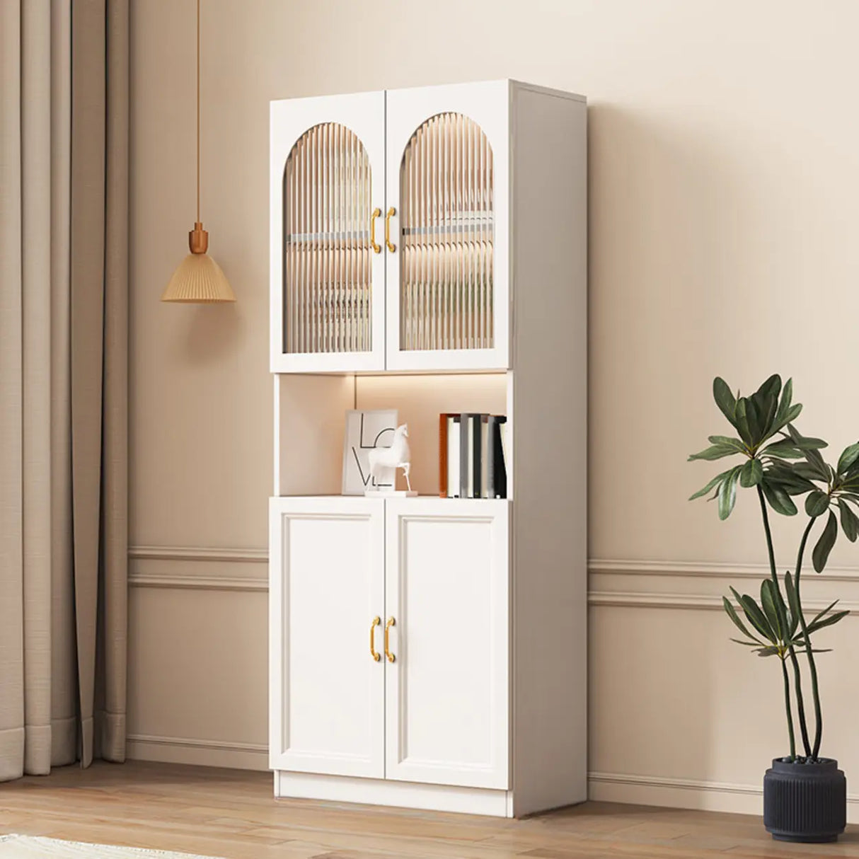 Elegant French White Arched Glass Door Storage Bookcase Image - 3