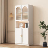 Elegant French White Arched Glass Door Storage Bookcase Image - 3