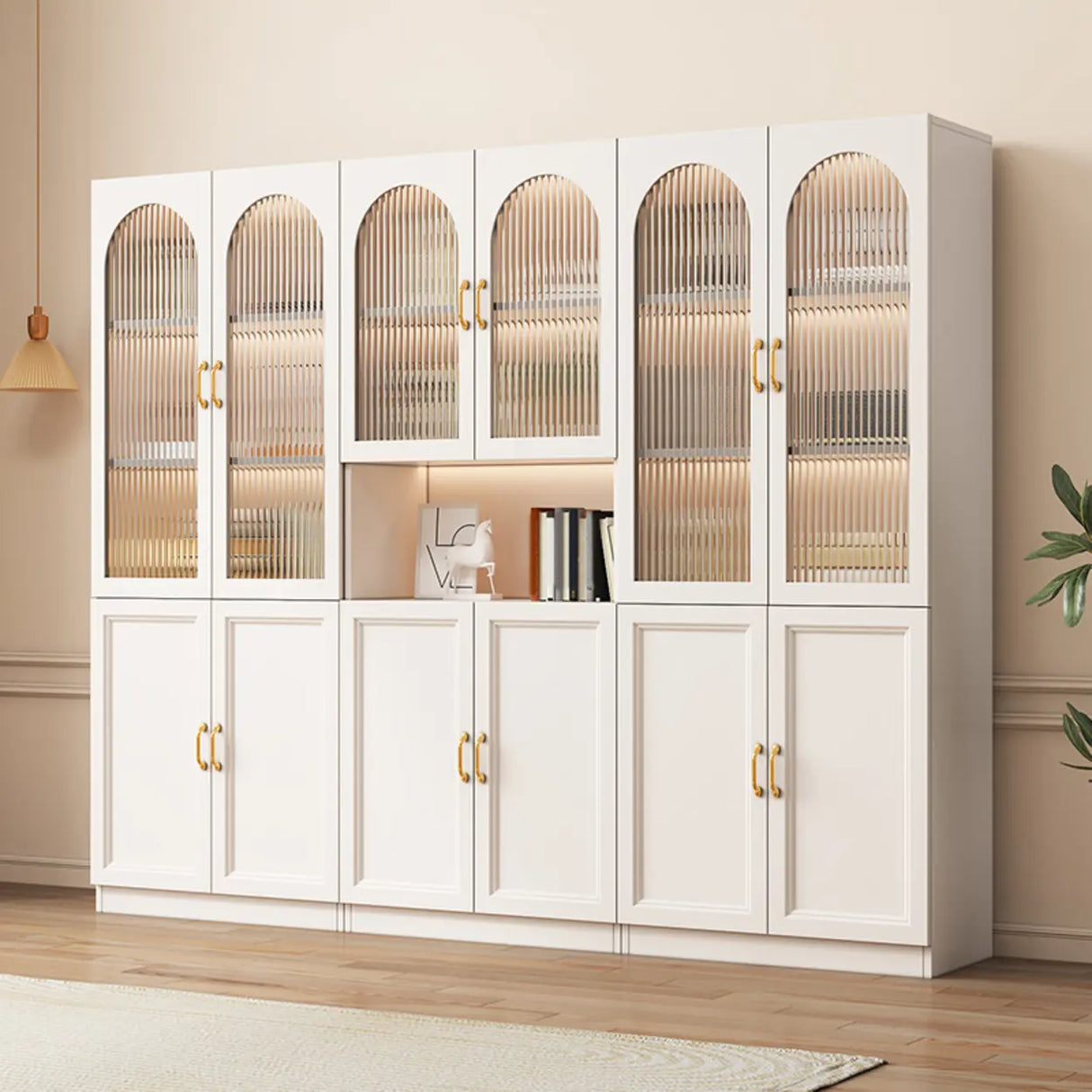 Elegant French White Arched Glass Door Storage Bookcase Image - 4