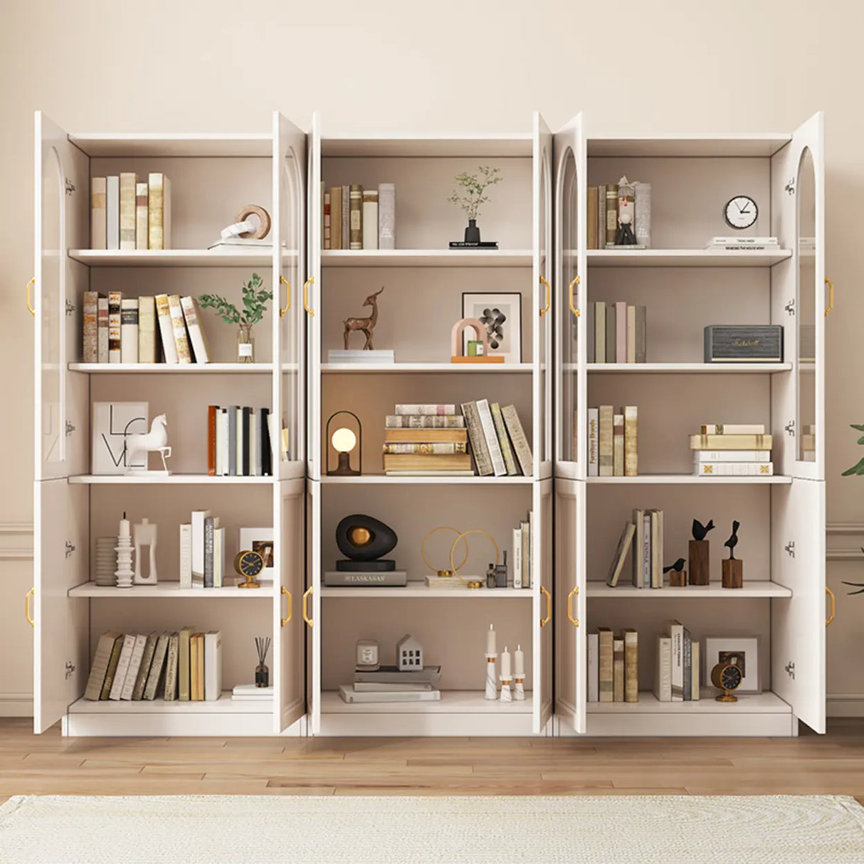 Elegant French White Arched Glass Door Storage Bookcase Image - 8