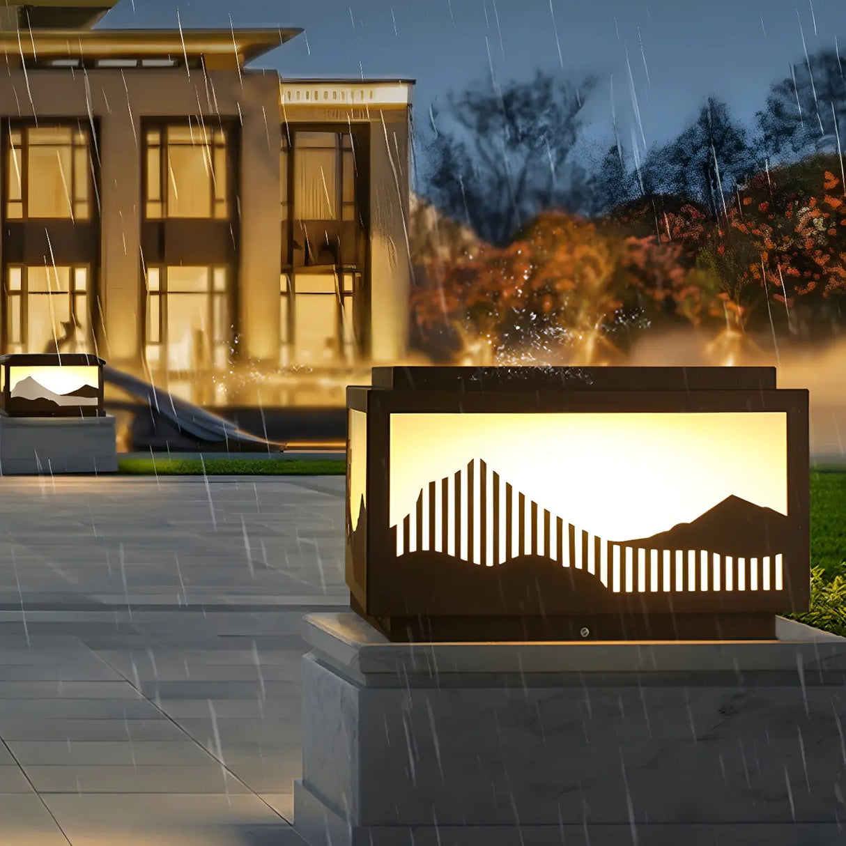 Elegant Geometric Metal Outdoor Landscape Table Lamp Image - 11