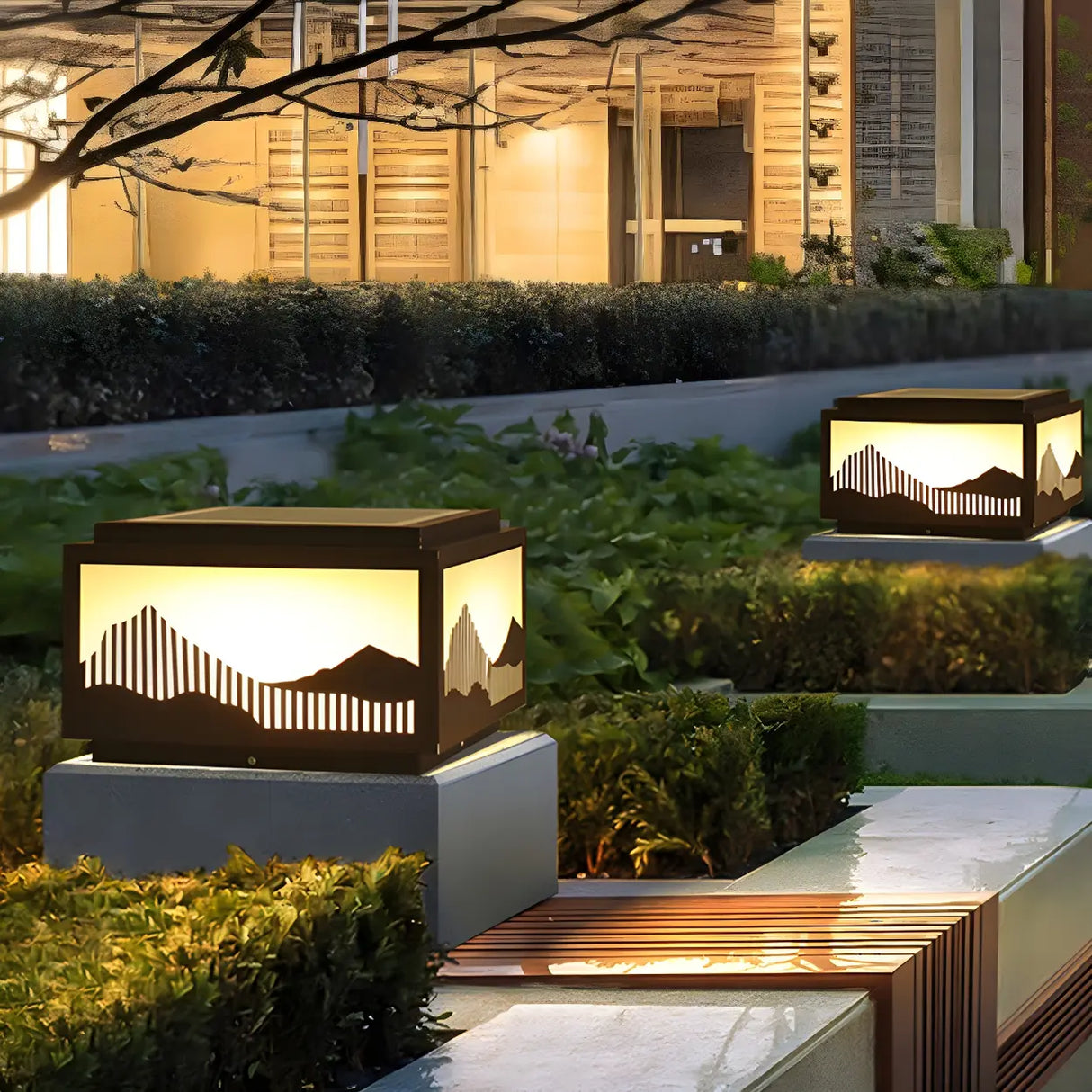 Elegant Geometric Metal Outdoor Landscape Table Lamp Image - 4