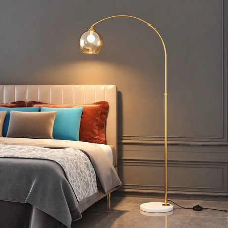 Elegant Glass Globe Gold Arc Metal LED Floor Lamp Image - 2