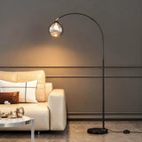 Elegant Glass Globe Gold Arc Metal LED Floor Lamp Image - 3