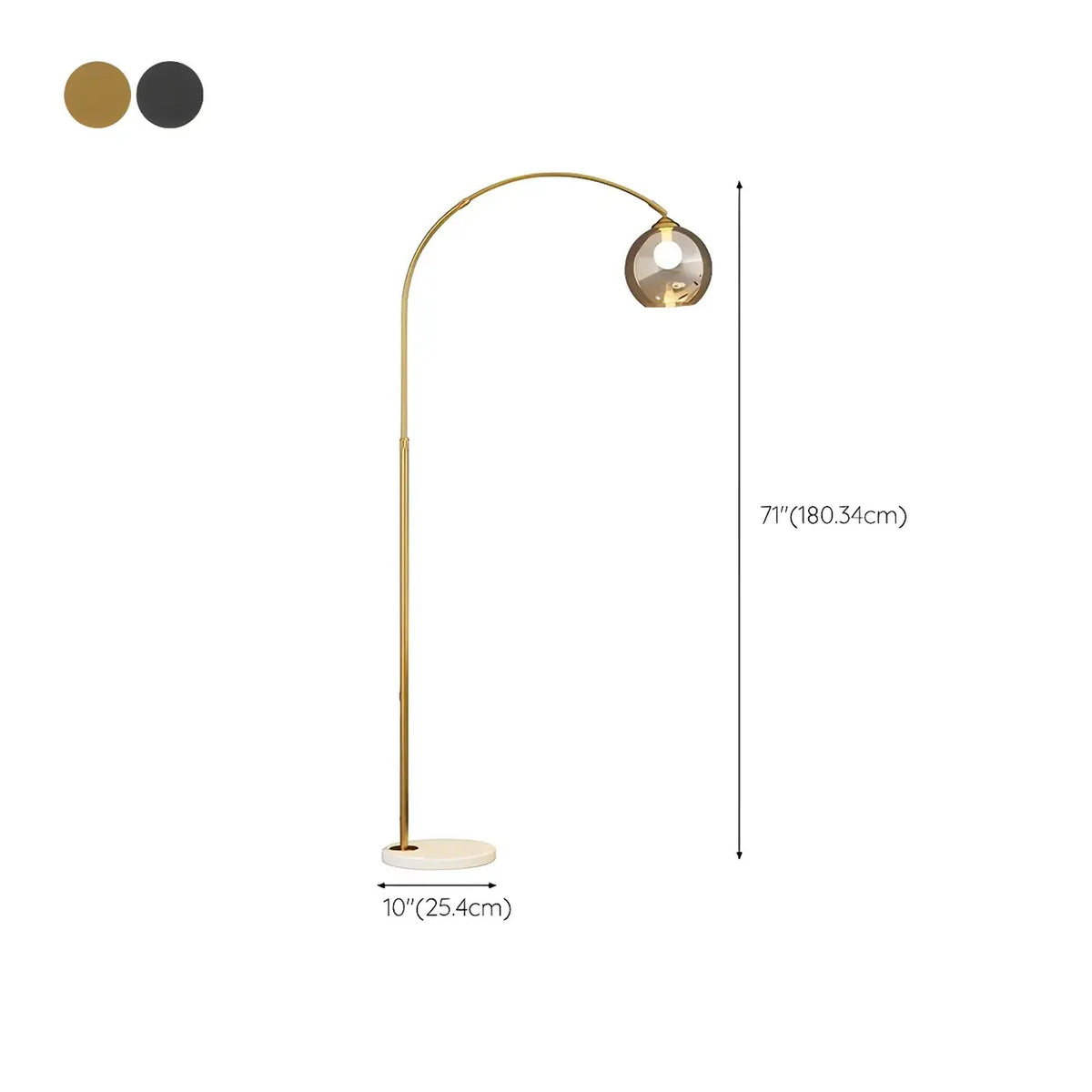 Elegant Glass Globe Gold Arc Metal LED Floor Lamp Image - 8