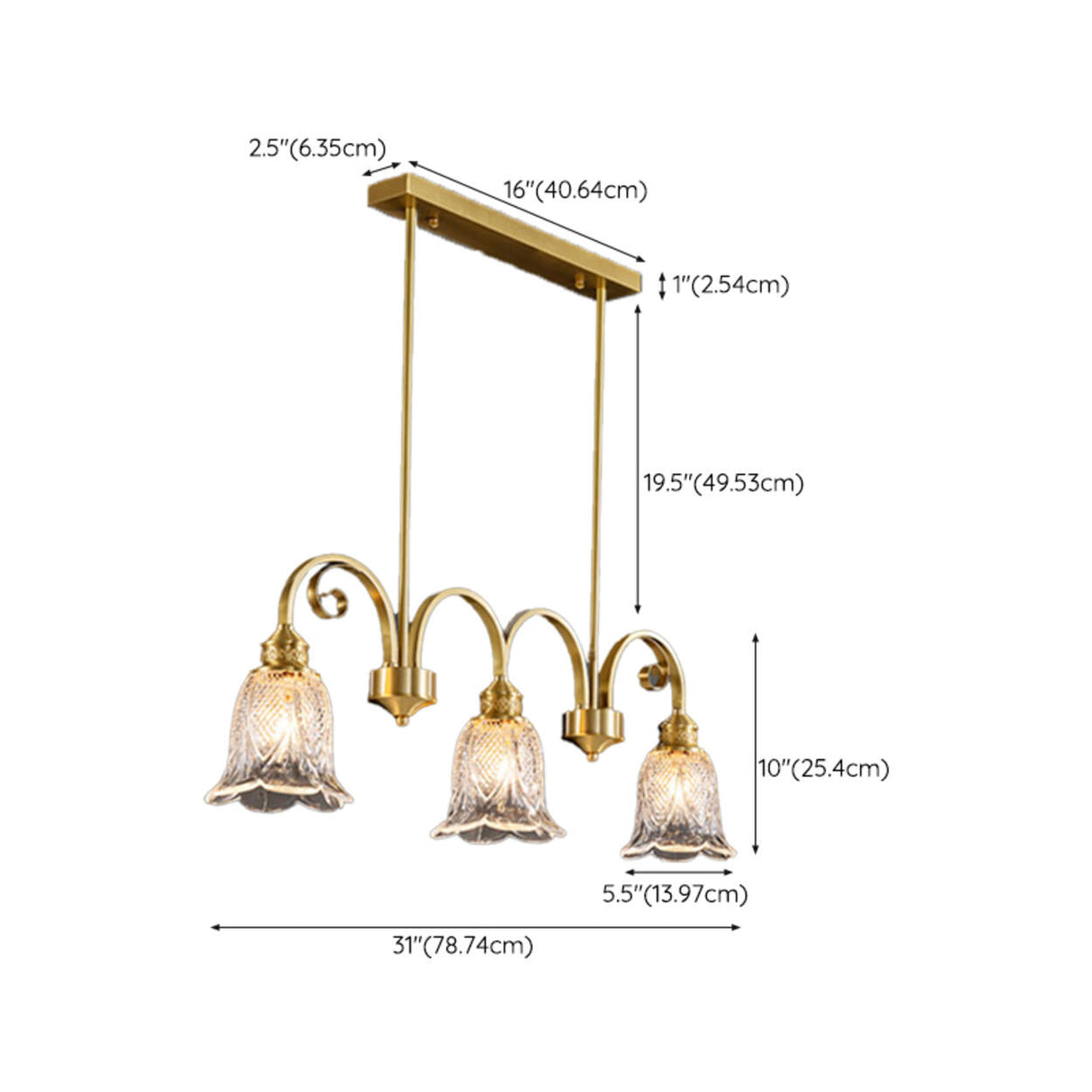 Elegant Gold and Glass Flower Kitchen Island Light 