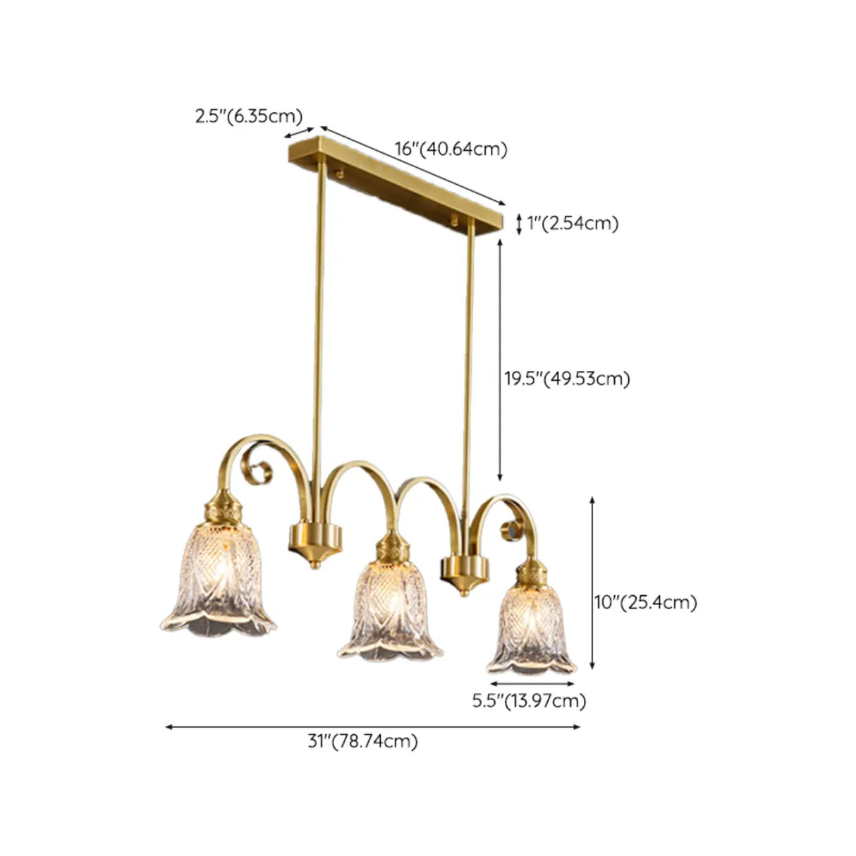 Elegant Gold and Glass Flower Kitchen Island Light 