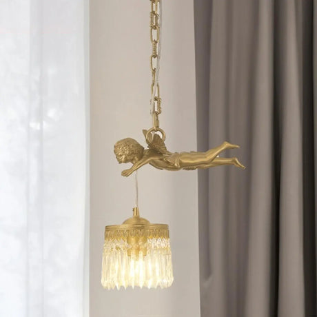 Elegant Gold Angel Crystal Adjustable Height Pendant Light Image - 1