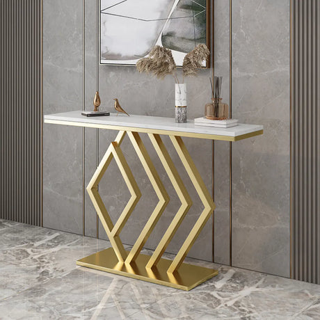 Elegant Gold Base Marble Geometric Foyer Console Table Image - 1