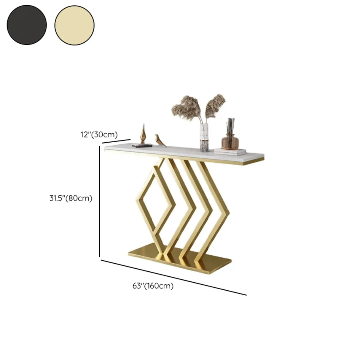 Elegant Gold Base Marble Geometric Foyer Console Table Image - 12