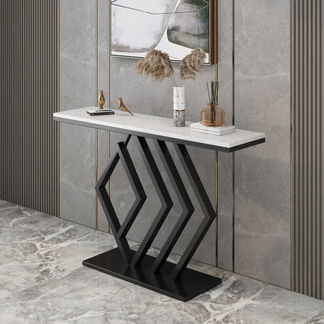 Elegant Gold Base Marble Geometric Foyer Console Table Image - 2