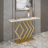 Elegant Gold Base Marble Geometric Foyer Console Table Image - 3