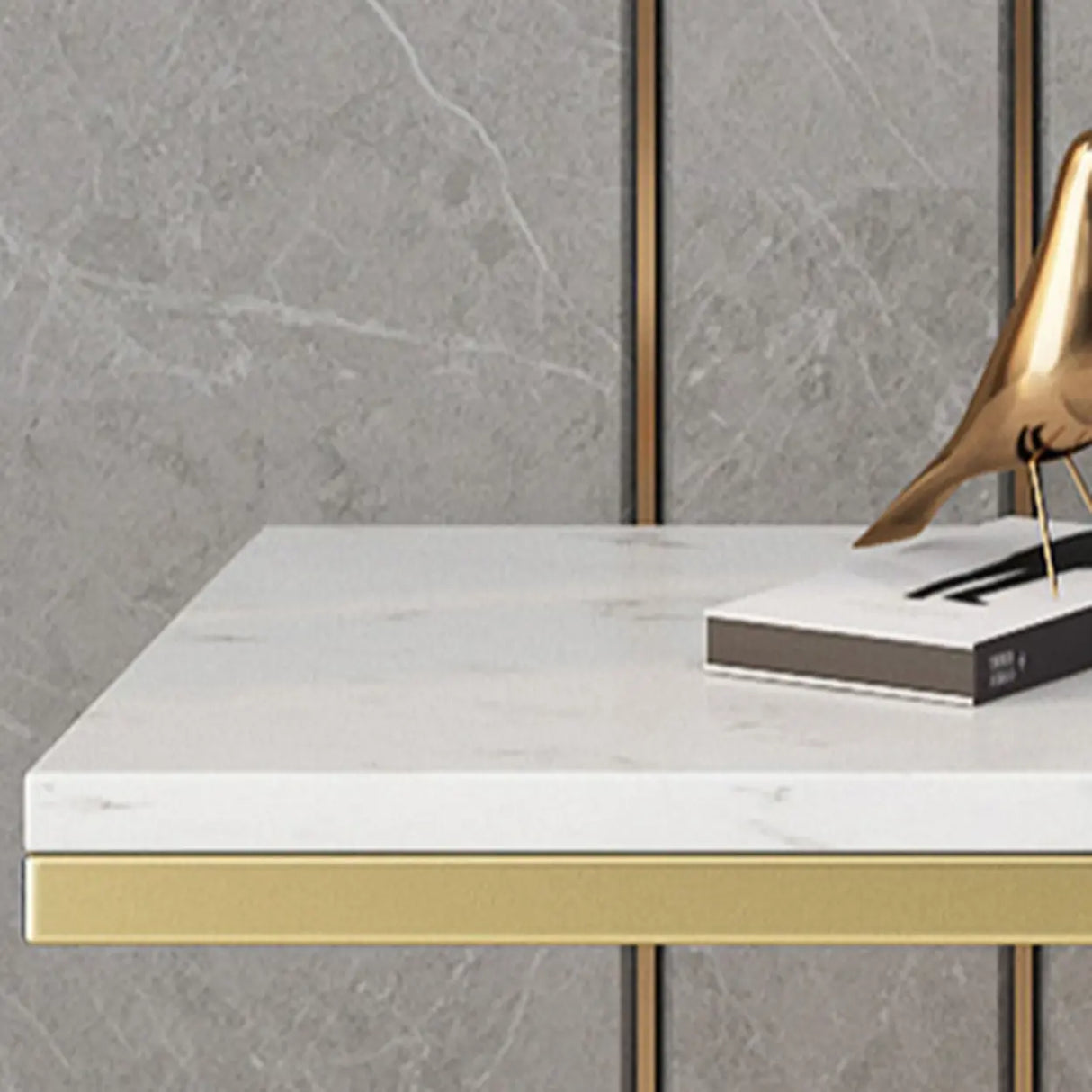Elegant Gold Base Marble Geometric Foyer Console Table Image - 5