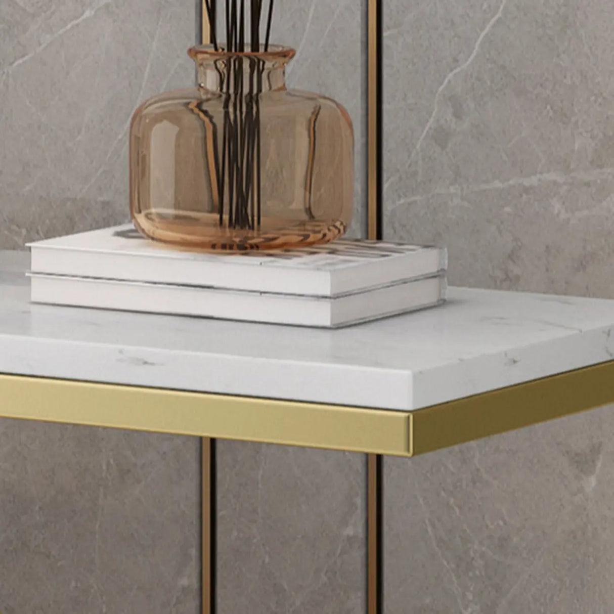 Elegant Gold Base Marble Geometric Foyer Console Table Image - 7