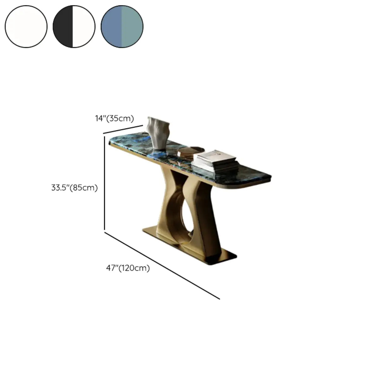 Elegant Gold Base Marble Rectangular Console Table Image - 12