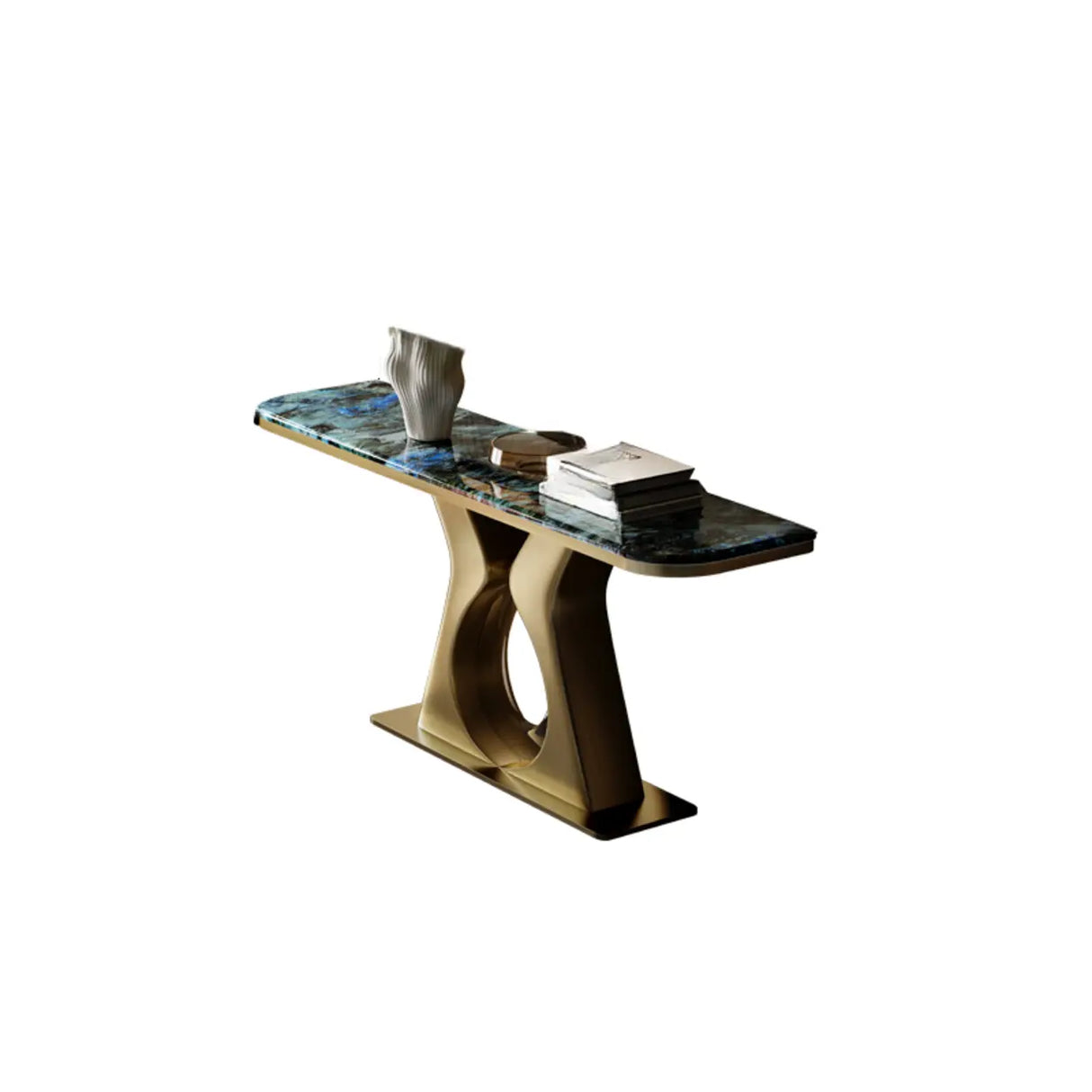 Elegant Gold Base Marble Rectangular Console Table Image - 5