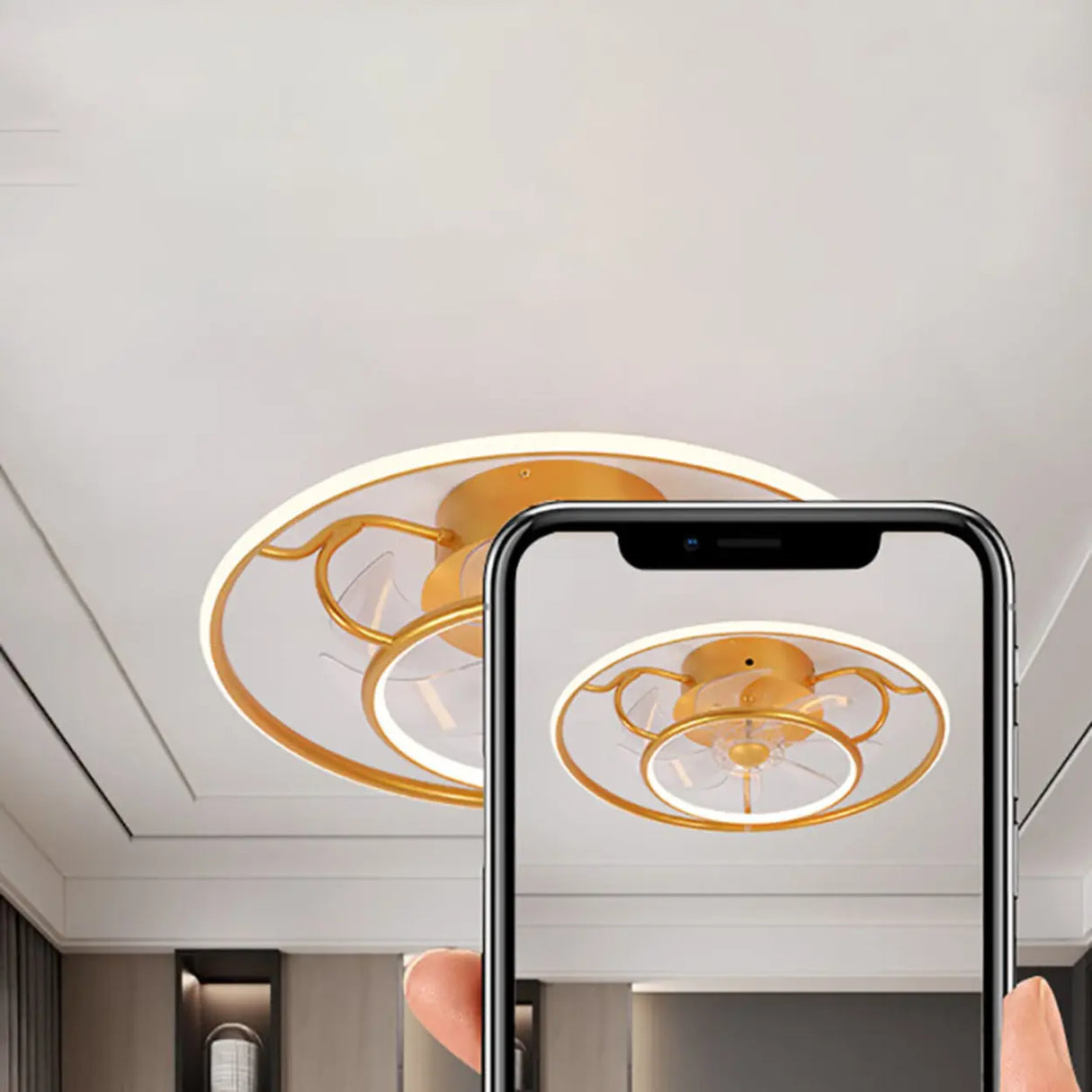 Elegant Gold Circular Ceiling Fan with Dimmable Light Image - 12