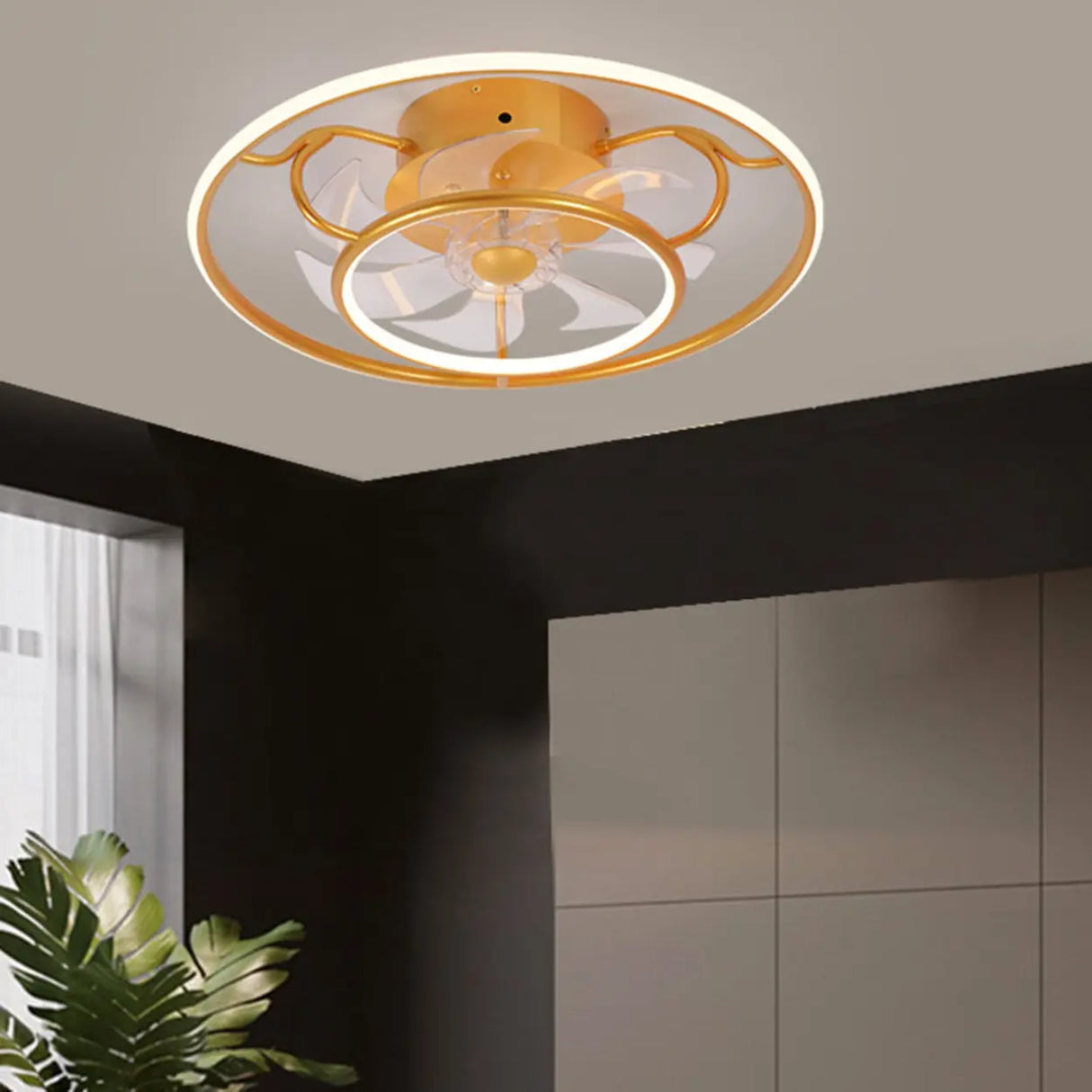 Elegant Gold Circular Ceiling Fan with Dimmable Light Image - 14
