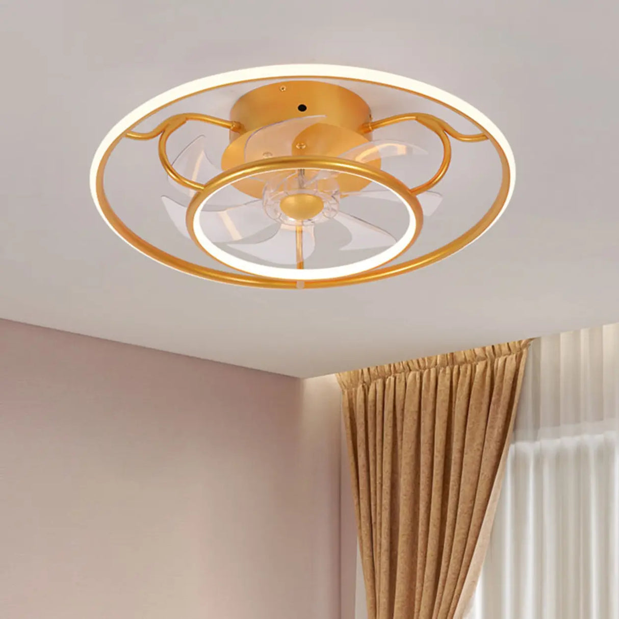 Elegant Gold Circular Ceiling Fan with Dimmable Light Image - 4