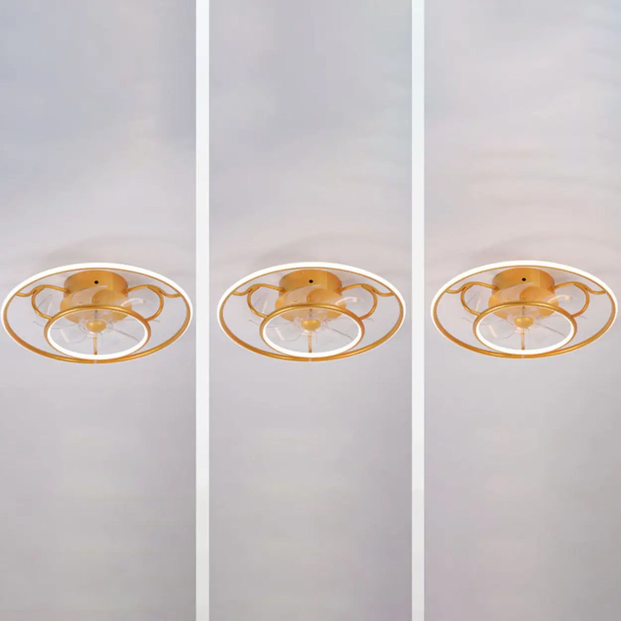 Elegant Gold Circular Ceiling Fan with Dimmable Light Image - 8