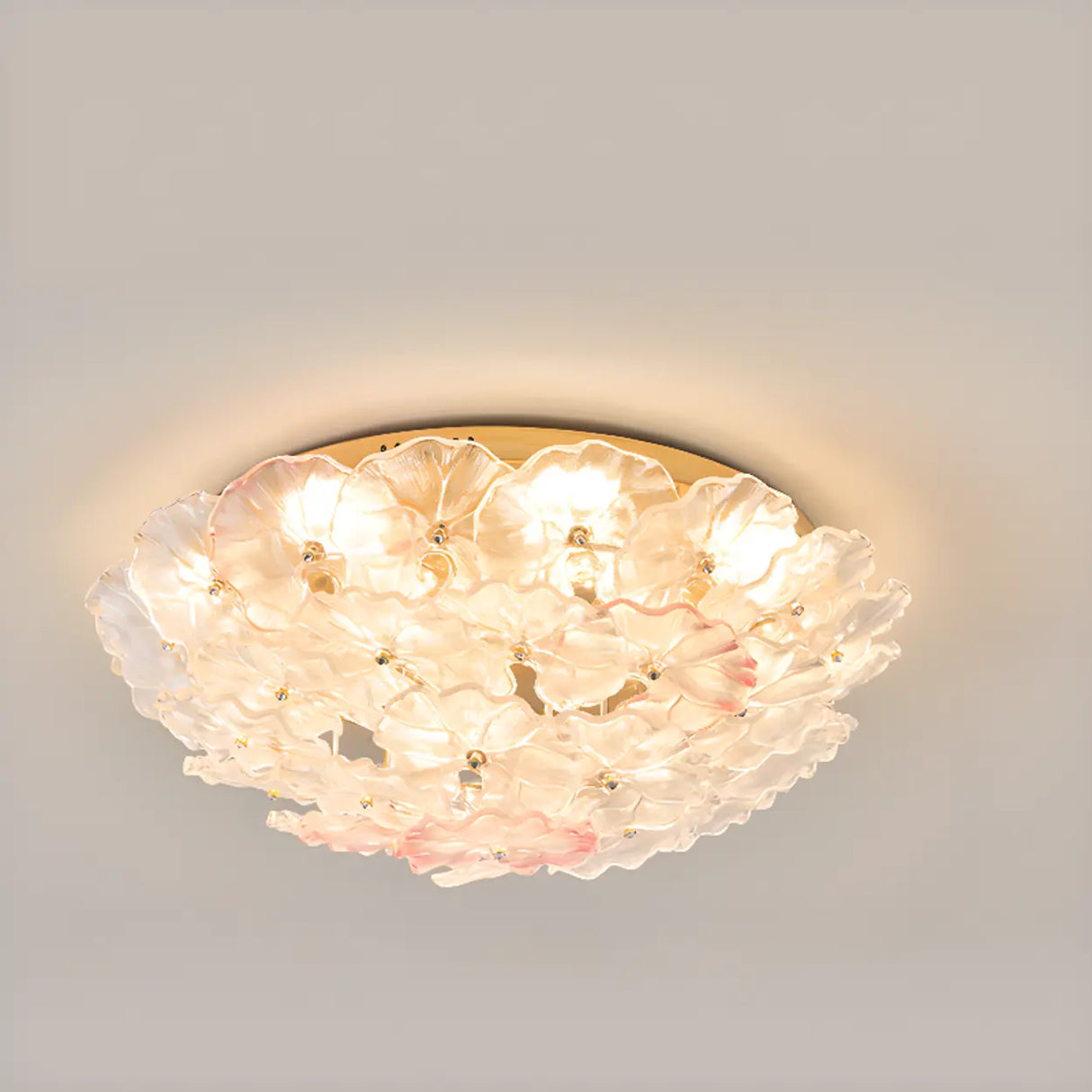 Elegant Gold Glass Floral LED Flush Mount Ceiling Light Image - 11