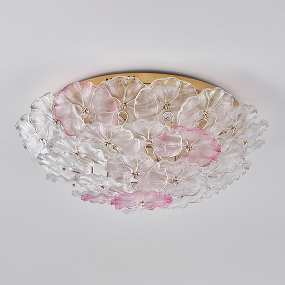 Elegant Gold Glass Floral LED Flush Mount Ceiling Light Image - 12