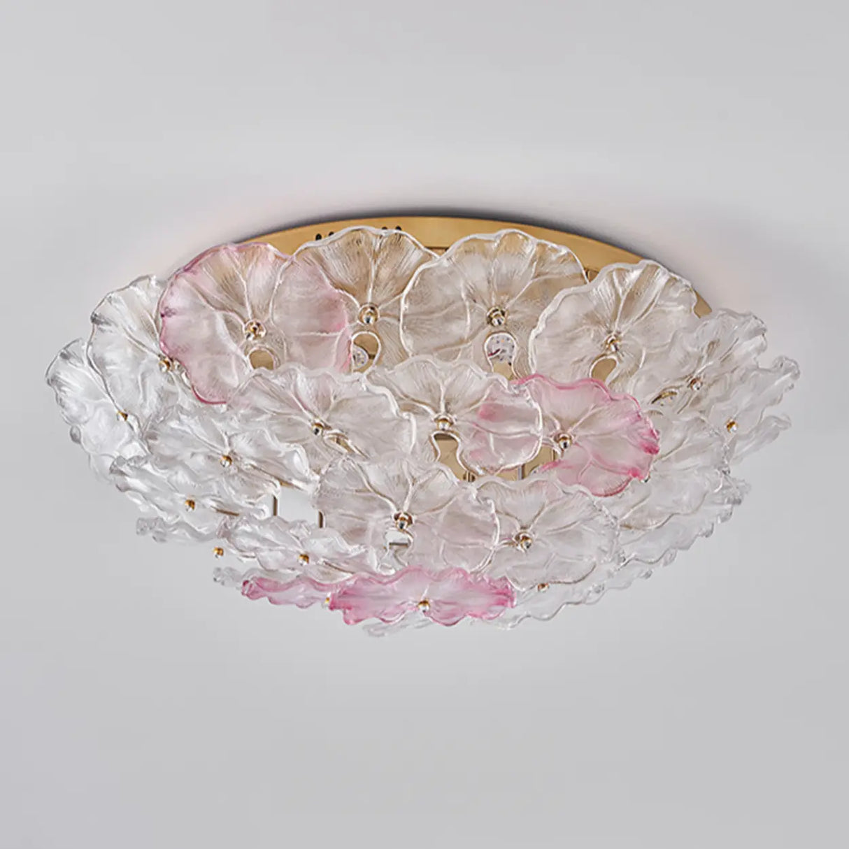 Elegant Gold Glass Floral LED Flush Mount Ceiling Light Image - 12