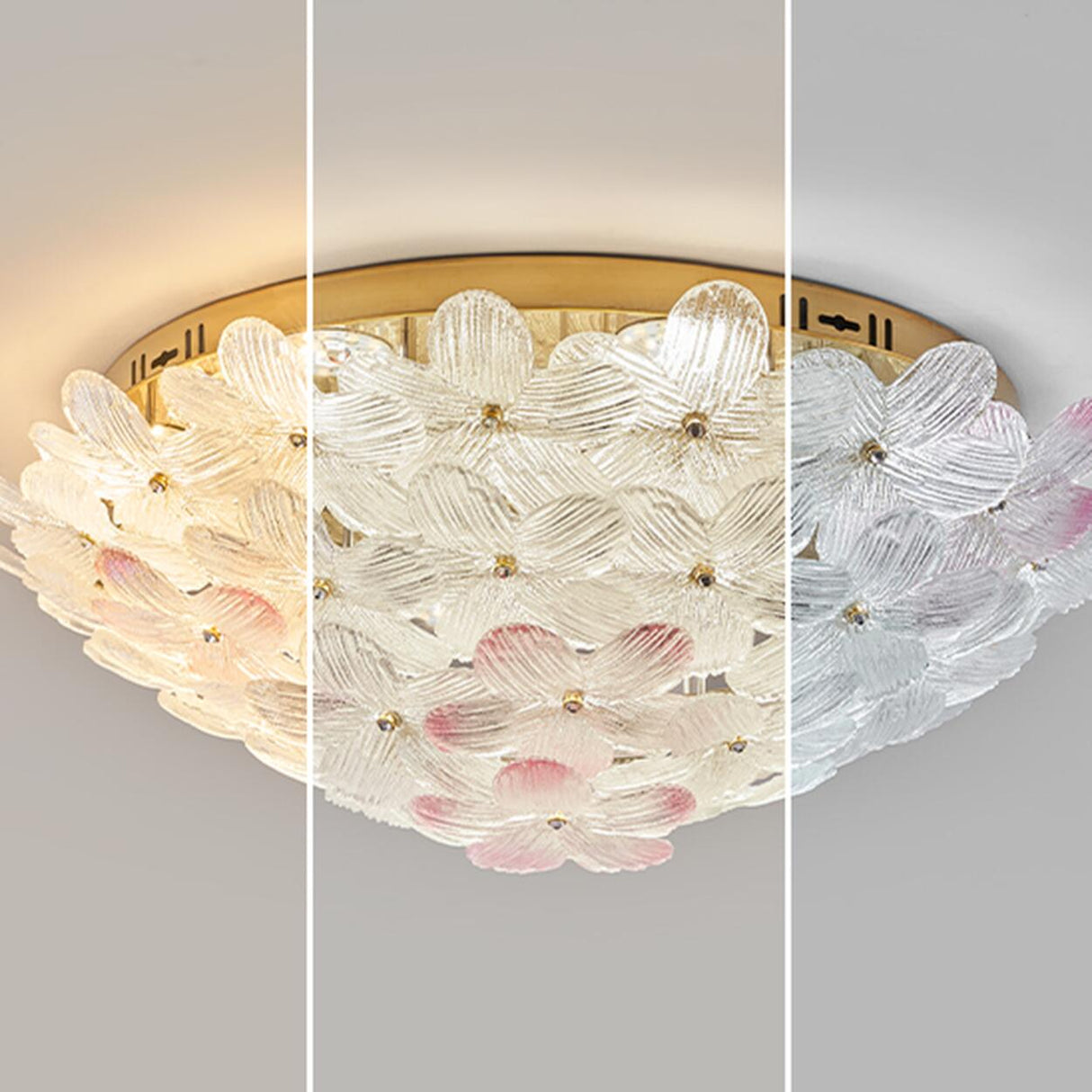 Elegant Gold Glass Floral LED Flush Mount Ceiling Light Image - 14