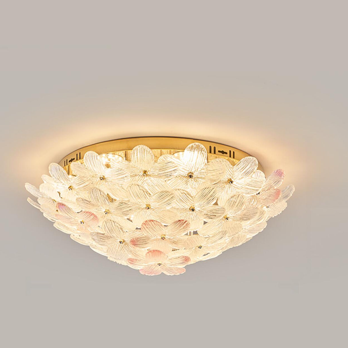Elegant Gold Glass Floral LED Flush Mount Ceiling Light Image - 3