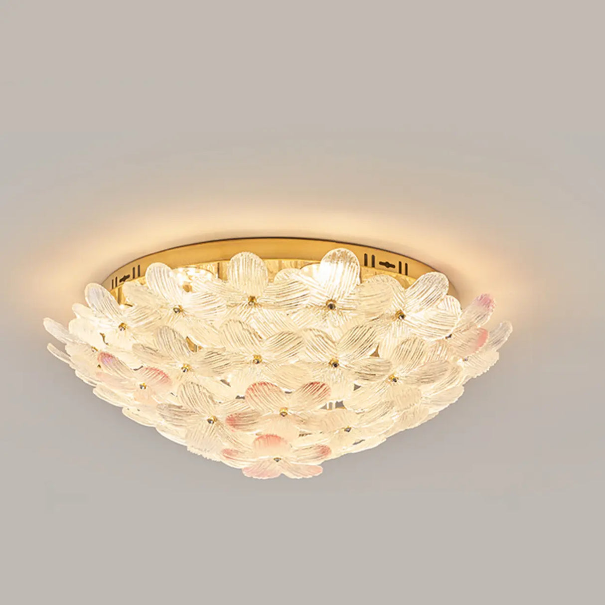 Elegant Gold Glass Floral LED Flush Mount Ceiling Light Image - 3