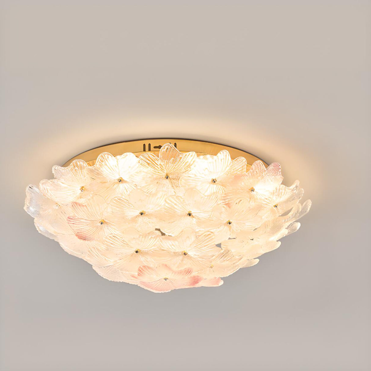 Elegant Gold Glass Floral LED Flush Mount Ceiling Light Image - 7