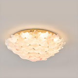 Elegant Gold Glass Floral LED Flush Mount Ceiling Light Image - 7