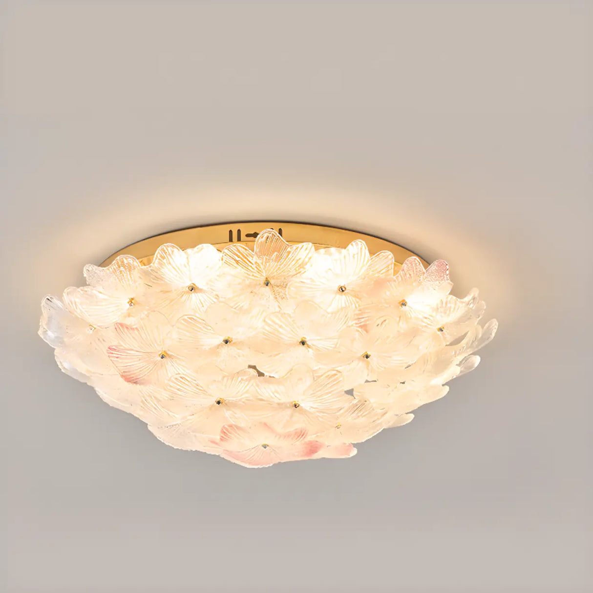 Elegant Gold Glass Floral LED Flush Mount Ceiling Light Image - 7