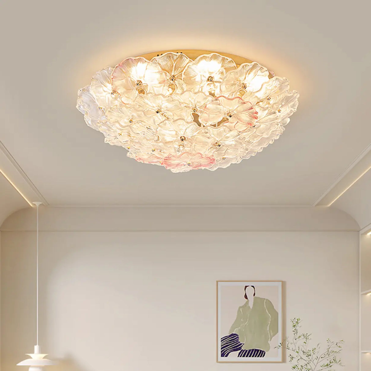 Elegant Gold Glass Floral LED Flush Mount Ceiling Light Image - 8
