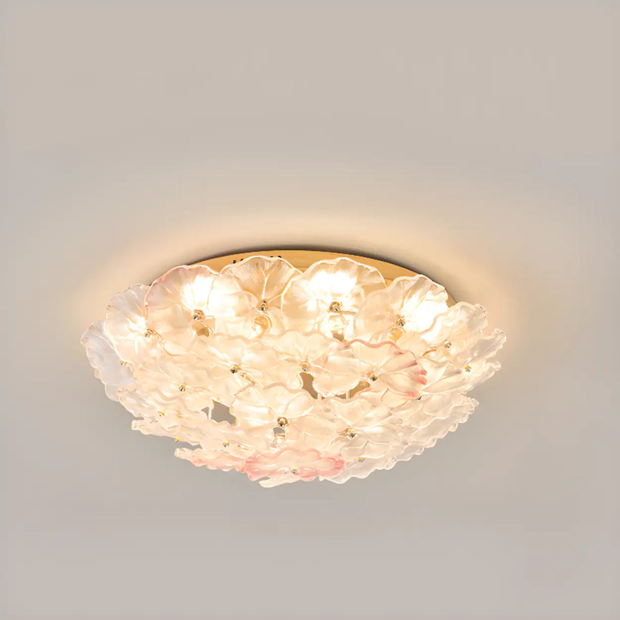 Elegant Gold Glass Floral LED Flush Mount Ceiling Light Image - 9