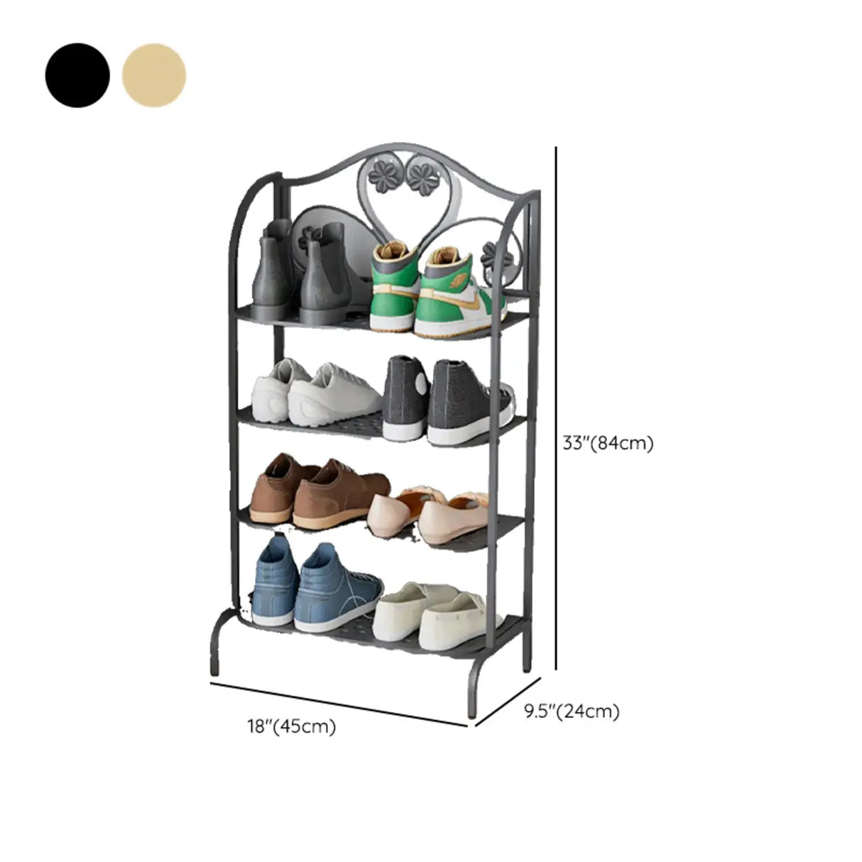Elegant Gold Metal Floor Shoe Rack 4-Tier Storage Shelf 