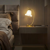 Elegant Gold Metal White Glass Bell Shade Table Lamp Image - 10